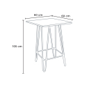 ensemble 4 tabourets style table 60x60cm industriel mason noix steel top light 