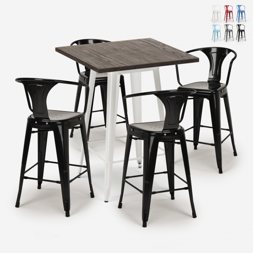 ensemble 4 tabourets table haute bois métal 60x60cm bar bruck white Réductions ensemble 4 tabourets table haute bois métal 60x60cm bar bruck white Réductions