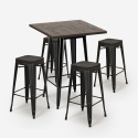 bar set 4 Lix krukken hout industriële hoge tafel 60x60cm bent black Korting