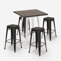 ensemble 4 tabourets table haute 60x60cm bois bar industriel bent white Réductions