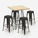 Industriële set met 4 barkrukken en hoge tafel 60x60 cm Oudin Korting