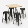 Industriële set met 4 barkrukken en hoge tafel 60x60 cm Oudin Korting