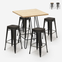 Industriële set met 4 barkrukken en hoge tafel 60x60 cm Oudin Aanbieding
