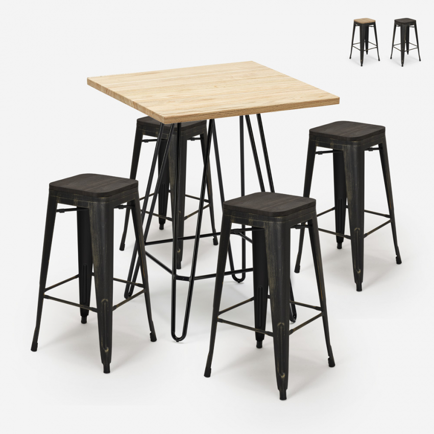 Industriële set met 4 barkrukken en hoge tafel 60x60 cm Oudin Aanbieding Industriële set met 4 barkrukken en hoge tafel 60x60 cm Oudin Aanbieding