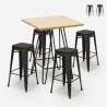 Industriële set met 4 barkrukken en hoge tafel 60x60 cm Oudin Aanbieding