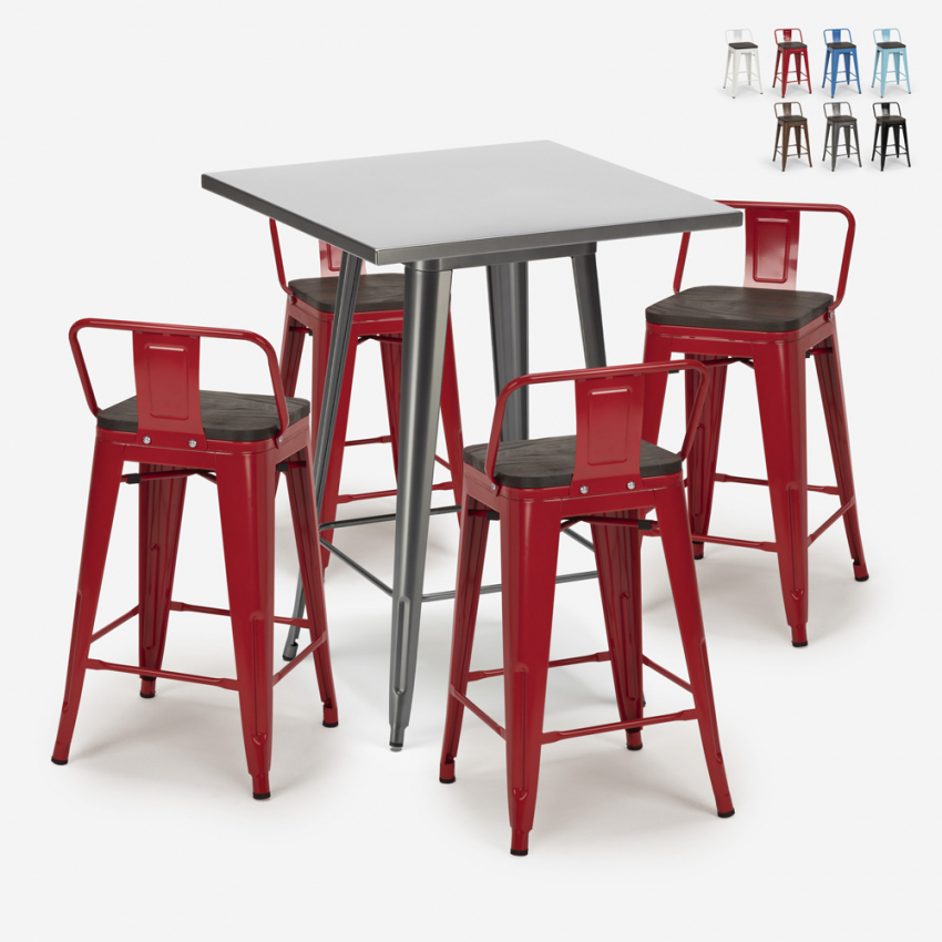 ensemble table haute 60x60cm 4 tabourets style métal bois bar cuisine buch Choix ensemble table haute 60x60cm 4 tabourets style métal bois bar cuisine buch Choix