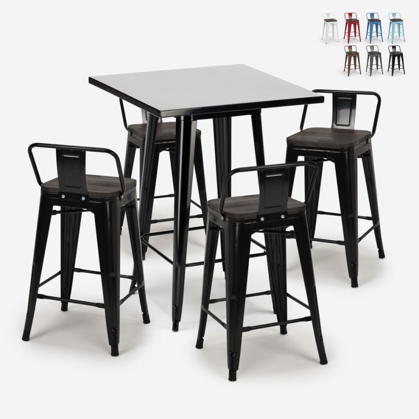 ensemble 4 tabourets style table noire 60x60cm métal industriel buch black Catalogue