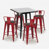 Set met hoge zwarte metalen tafel 60x60 cm en 4 barkrukken Buch Black 