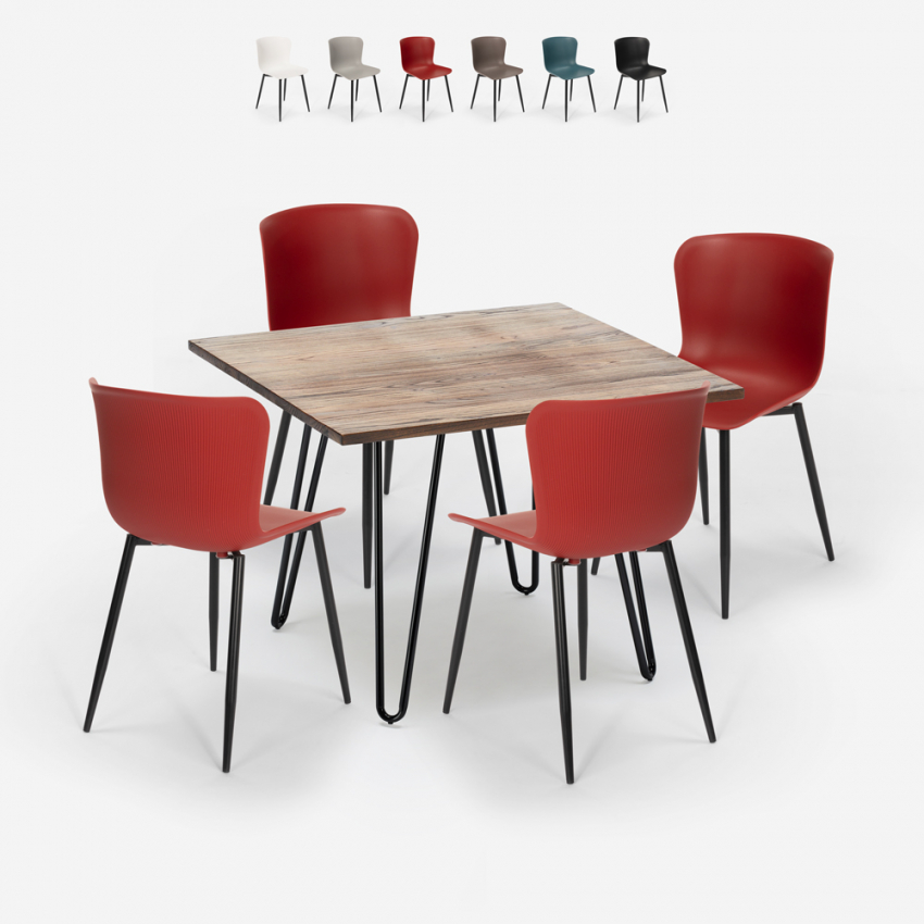 Ensemble Table Carrée 80x80cm et 4 Chaises Bois Métal Style Industriel Claw Offre