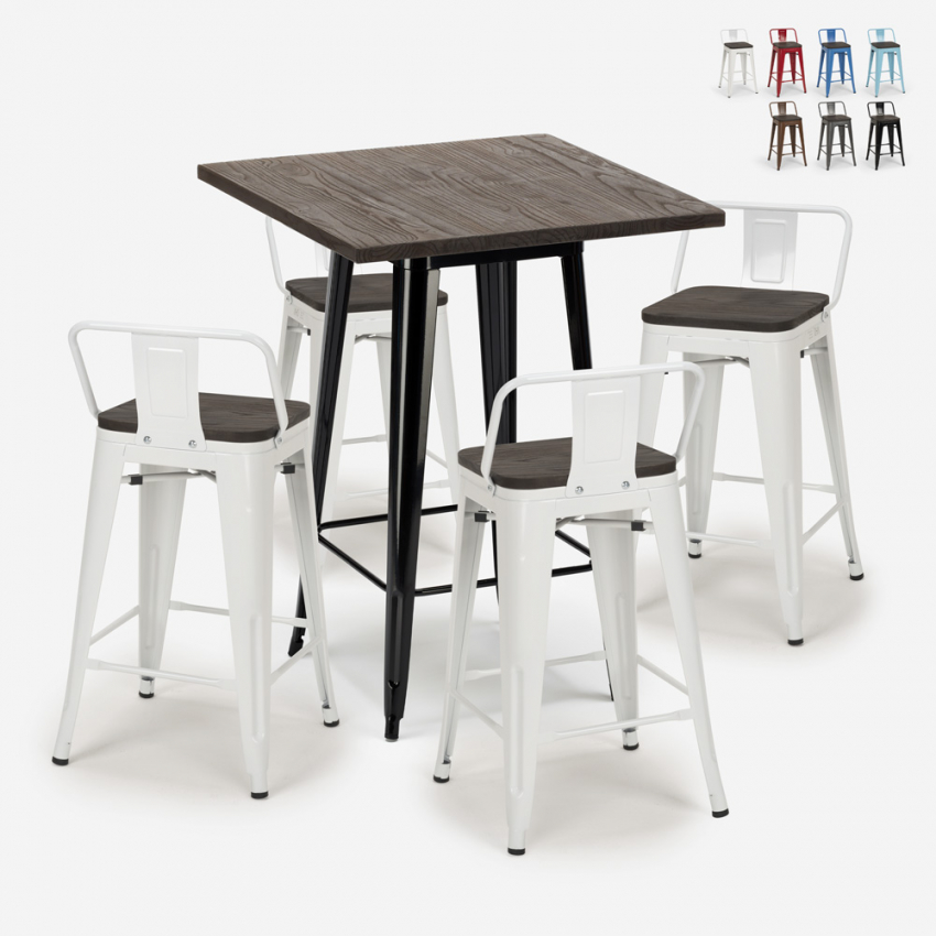 ensemble 4 tabourets style table 60x60cm bois métal industriel peaky black Offre ensemble 4 tabourets style table 60x60cm bois métal industriel peaky black Offre