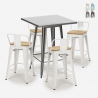 ensemble table 60x60cm 4 tabourets style métal et bois industriel bucket steel Vente