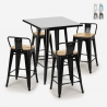 Industriële metalen set met zwarte tafel 60x60 cm en 4 barkrukken Bucket Steel Black Aanbieding