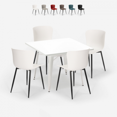 Tolix industrieel design vierkant tafel set 80x80cm 4 stoelen Wrench Light Aanbieding