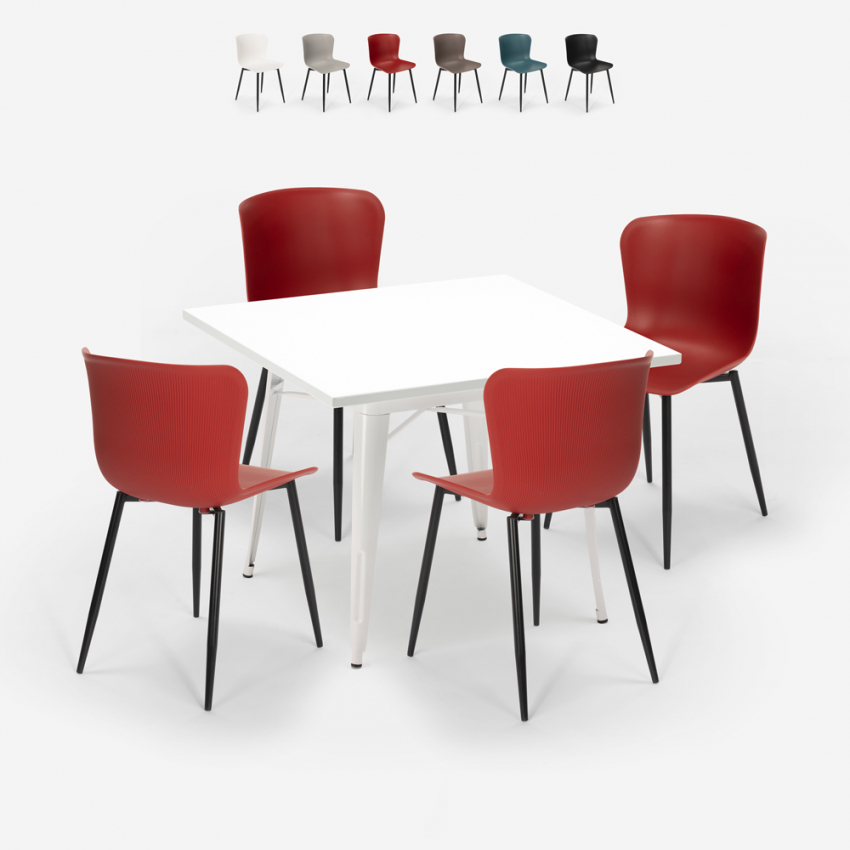 Industriële set met 4 stoelen en vierkante tafel 80x80 cm Wrench Light Korting Industriële set met 4 stoelen en vierkante tafel 80x80 cm Wrench Light Korting