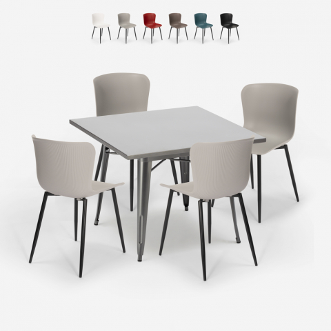 set 4 stoelen vierkante tafel 80x80cm industrieel ontwerp wrench Aanbieding