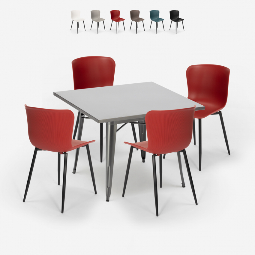 Industriële set met 4 stoelen en vierkante tafel 80x80 cm Wrench Aanbod Industriële set met 4 stoelen en vierkante tafel 80x80 cm Wrench Aanbod