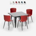 set 4 stoelen tafel 80x80cm Lix vierkante industriële stijl wrench dark Korting