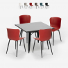 set 4 stoelen tafel 80x80cm vierkante industriële stijl wrench dark Korting