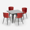 set 4 stoelen tafel 80x80cm vierkante industriële stijl wrench dark Afmetingen