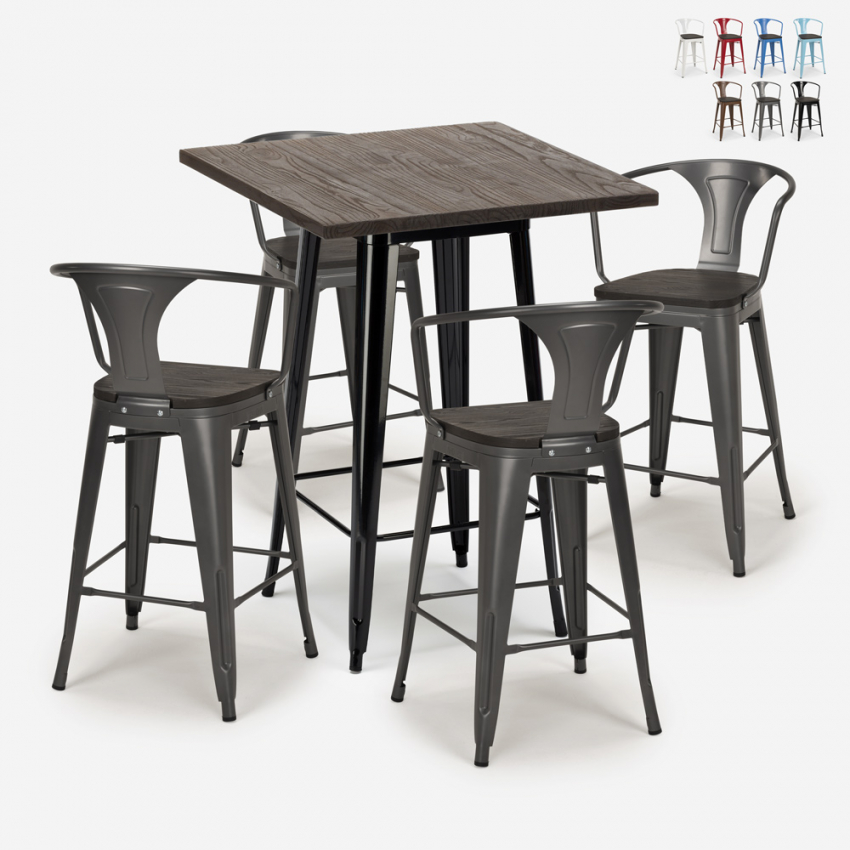 ensemble 4 tabourets table haute 60x60cm métal industriel bruck wood black Catalogue ensemble 4 tabourets table haute 60x60cm métal industriel bruck wood black Catalogue