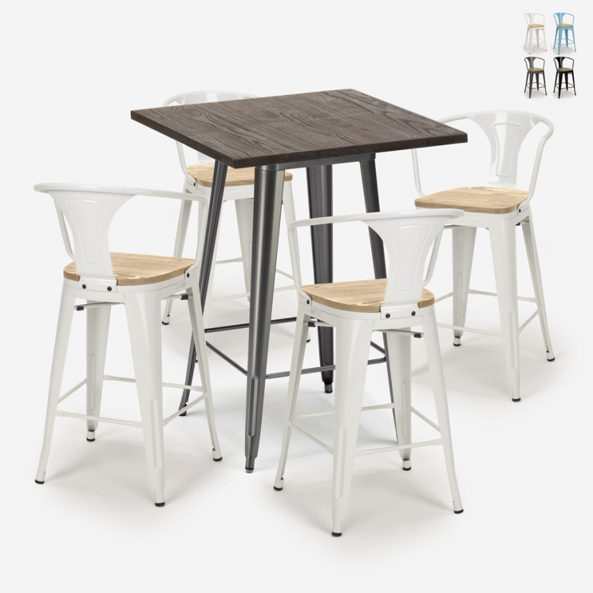ensemble table 60x60cm et 4 tabourets de style bar cuisine industriel bruck top light Vente ensemble table 60x60cm et 4 tabourets de style bar cuisine industriel bruck top light Vente