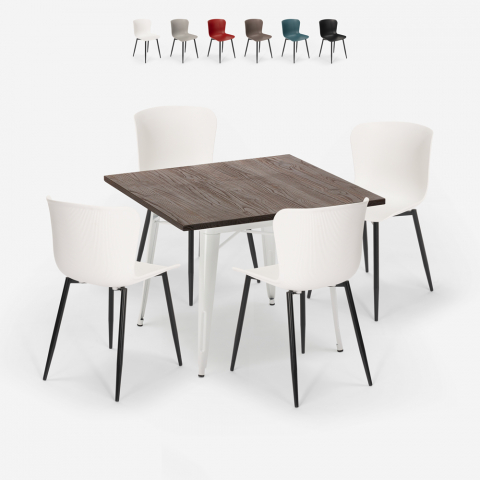 set 4 stoelen vierkante tafel 80x80cm hout metaal anvil light Aanbieding