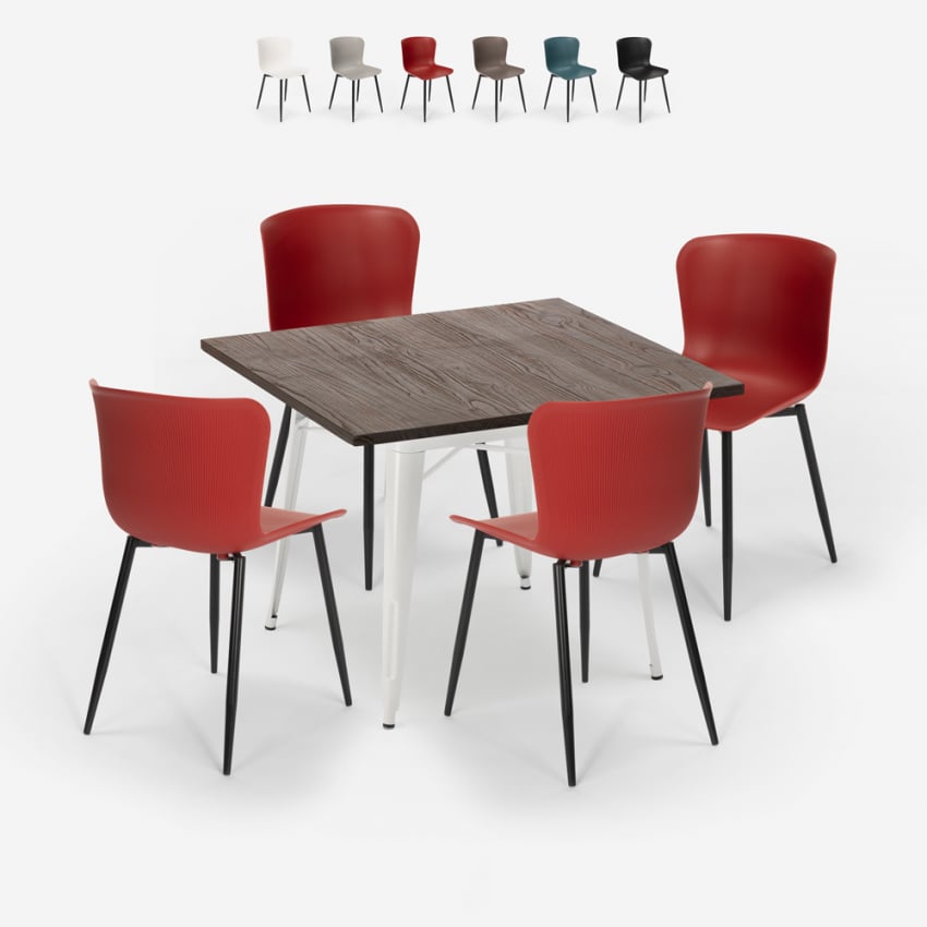 Industriële set met vierkante tafel 80x80 cm en 4 stoelen Anvil Light Korting