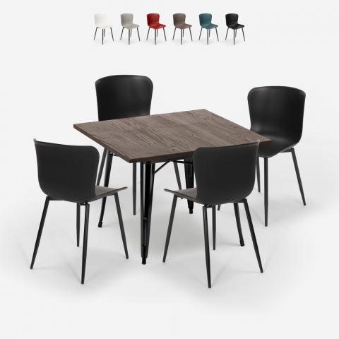 vierkante tafel set 80x80cm 4 stoelen industriële stijl anvil dark Aanbieding