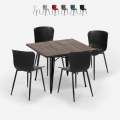 Industriële set met vierkante tafel 80x80 cm en 4 stoelen Anvil Dark Aanbieding