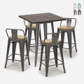 Industriële set met 4 barkrukken en bartafel 60x60 cm van hout en metaal Rough Aanbieding