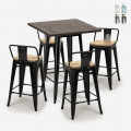 Industriële set met 4 barkrukken en bartafel 60x60 cm van hout en metaal Rough Black Aanbieding