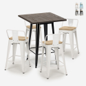 Industriële set met 4 barkrukken en bartafel 60x60 cm van hout en metaal Rough Black Aanbod