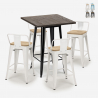 Industriële set met 4 barkrukken en bartafel 60x60 cm van hout en metaal Rough Black Aanbod