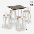 Industriële set met 4 barkrukken en bartafel 60x60 cm van hout en metaal Rough White Aanbieding