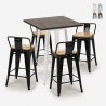 ensemble table 60x60cm 4 tabourets style bar design industriel rough white Remises