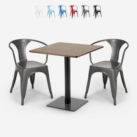 Ensemble 2 Chaises style Tolix et Table Horeca 70x70cm Bar Restaurants Starter Promotion