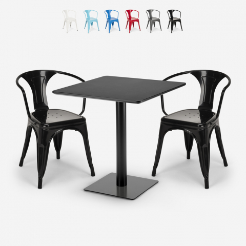 Ensemble Table Horeca 70x70cm et 2 Chaises Design Industriel Cuisine Restaurant Starter Dark Promotion