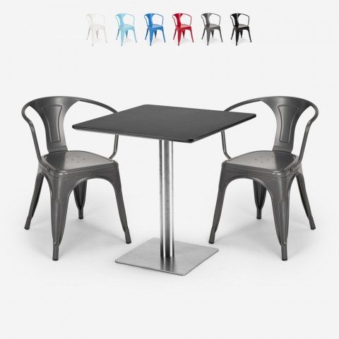 Horeca set met 2 stoelen en salontafel 70x70 cm Starter Silver Aanbieding