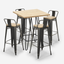 Set van 4 vintage barkrukken en 60x60 cm hoge bartafel in industrieel design Rhodes Korting