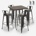 Vintage set met hoge bartafel 60x60 cm en 4 design barkrukken van metaal en hout Axel Aanbieding