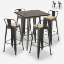 Vintage set met hoge bartafel 60x60 cm en 4 design barkrukken van metaal en hout Axel Verkoop