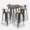 Vintage set met hoge bartafel 60x60 cm en 4 design barkrukken van metaal en hout Axel Kortingen