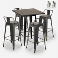 Vintage set met hoge bartafel 60x60 cm en 4 design barkrukken van metaal en hout Axel Black Aanbieding