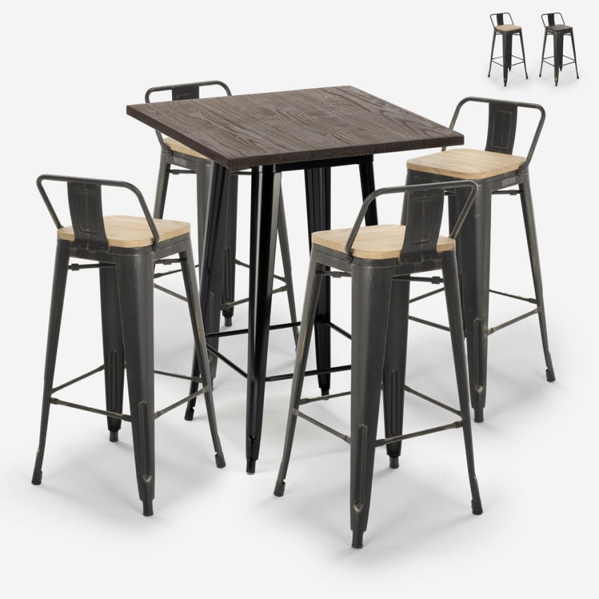 ensemble 4 tabourets bois métal style vintage bar table haute 60x60cm axel black Vente ensemble 4 tabourets bois métal style vintage bar table haute 60x60cm axel black Vente