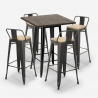 Vintage set met hoge bartafel 60x60 cm en 4 design barkrukken van metaal en hout Axel Black Kortingen