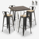 Vintage set met hoge bartafel 60x60 cm en 4 design barkrukken van metaal en hout Axel White Aanbieding