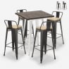 ensemble table haute 60x60cm bois métal bar 4 tabourets style vintage axel white Promotion