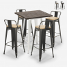 Vintage set met hoge bartafel 60x60 cm en 4 design barkrukken van metaal en hout Axel White Aanbieding