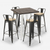 Vintage set met hoge bartafel 60x60 cm en 4 design barkrukken van metaal en hout Axel White Korting