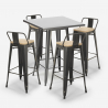 Industriële set met 4 vintage barkrukken en hoge tafel 60x60 cm Rush Korting